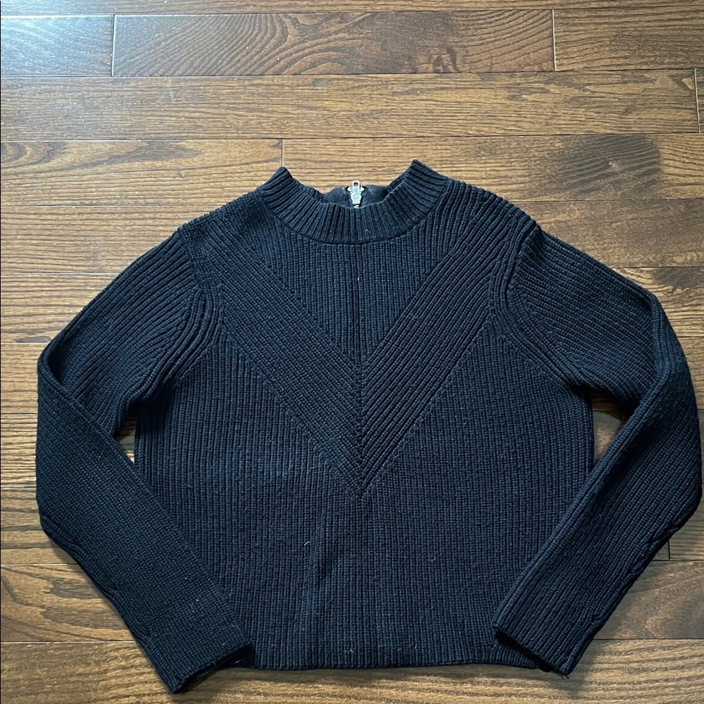 Sandro Navy Ribbed Turtleneck Sweater